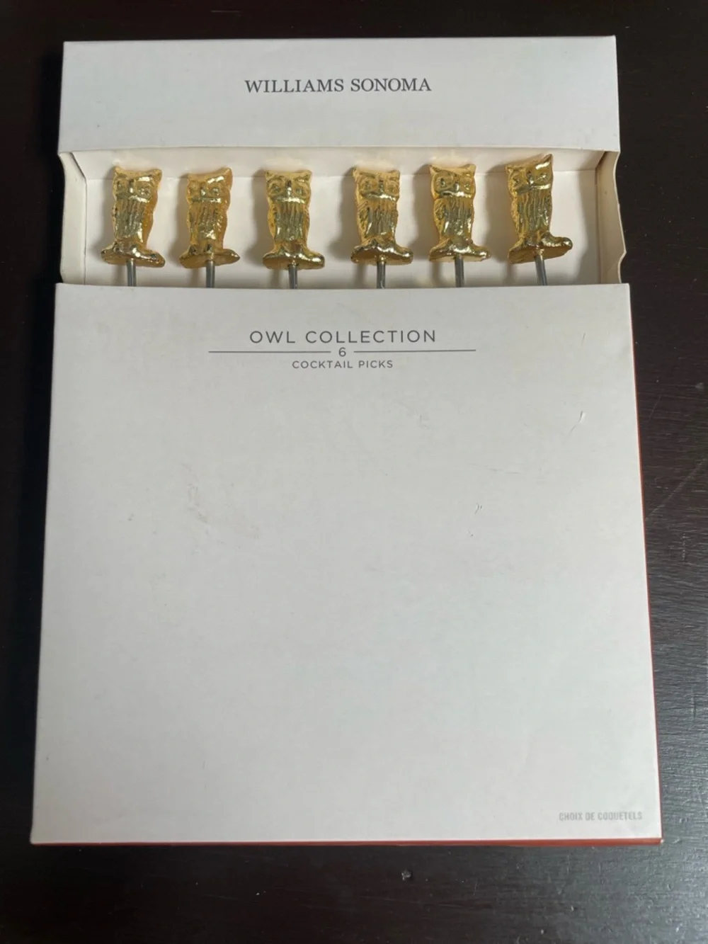 Williams Sonoma Gold Owl Cocktail Picks - Boxed Set